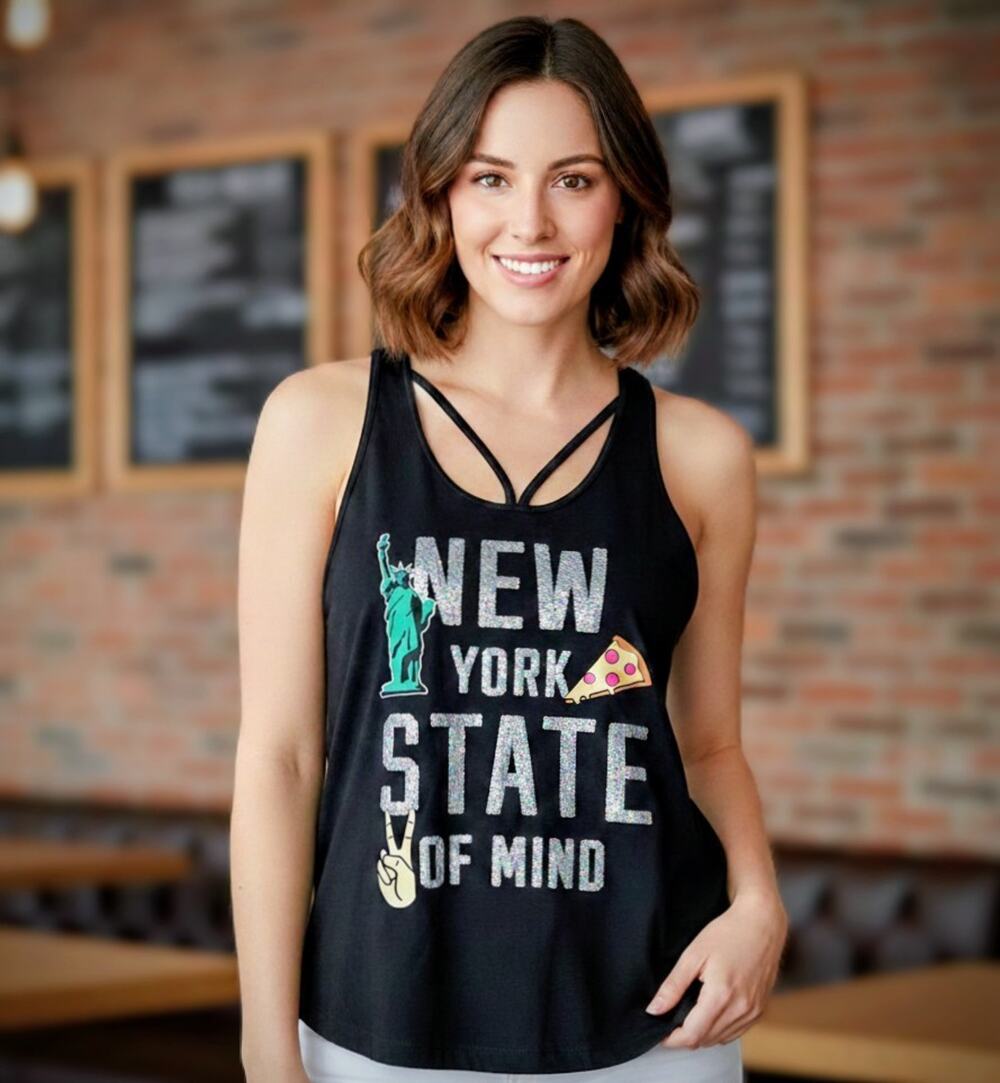 PINK Victoria's Secret Tank Top Large New York State of Mind Sequin Black...